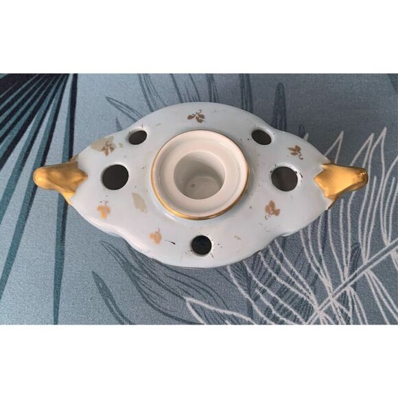 VINTAGE Limoges Hand Painted gold floral Inkwell & Pen Holder NO LID - Picture 2 of 9